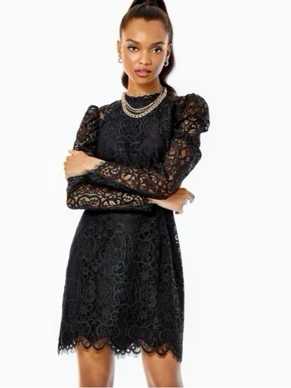 Lilly Pulitzer Black Puff Sleeve “Averi” Dress